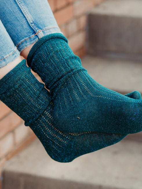 Socken Lang Glitzer Blau